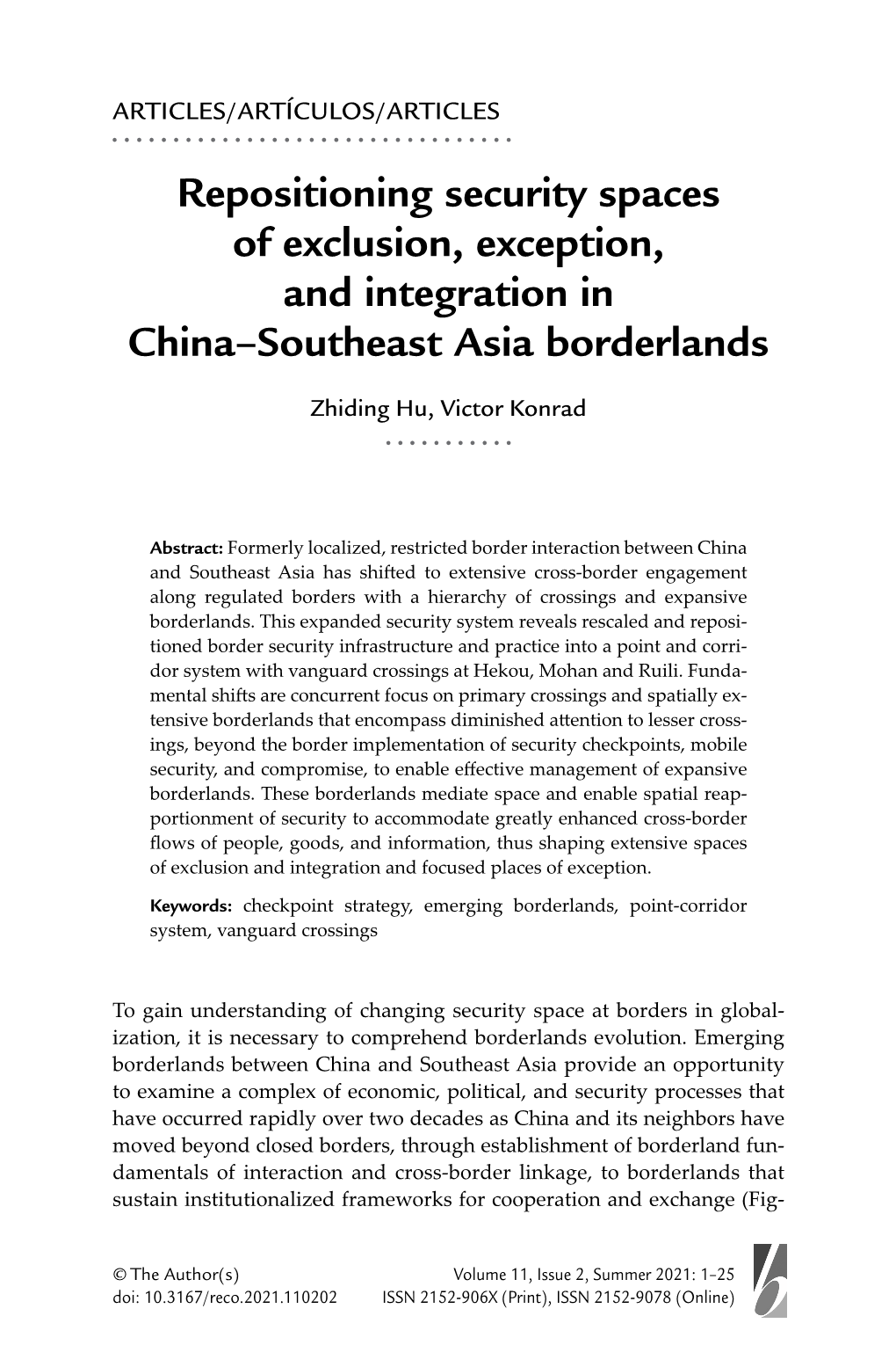 Repositioning Security Spaces of Exclusion, Exception, and Integration in China–Southeast Asia Borderlands