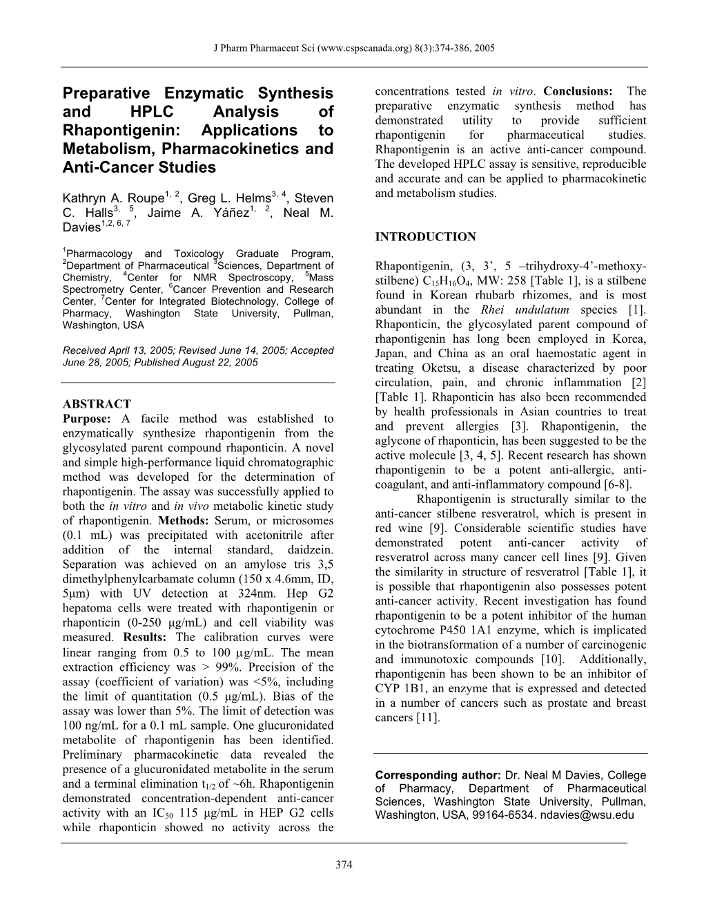 Preparative Enzymatic Synthesis and HPLC Analysis of Rhapontigenin