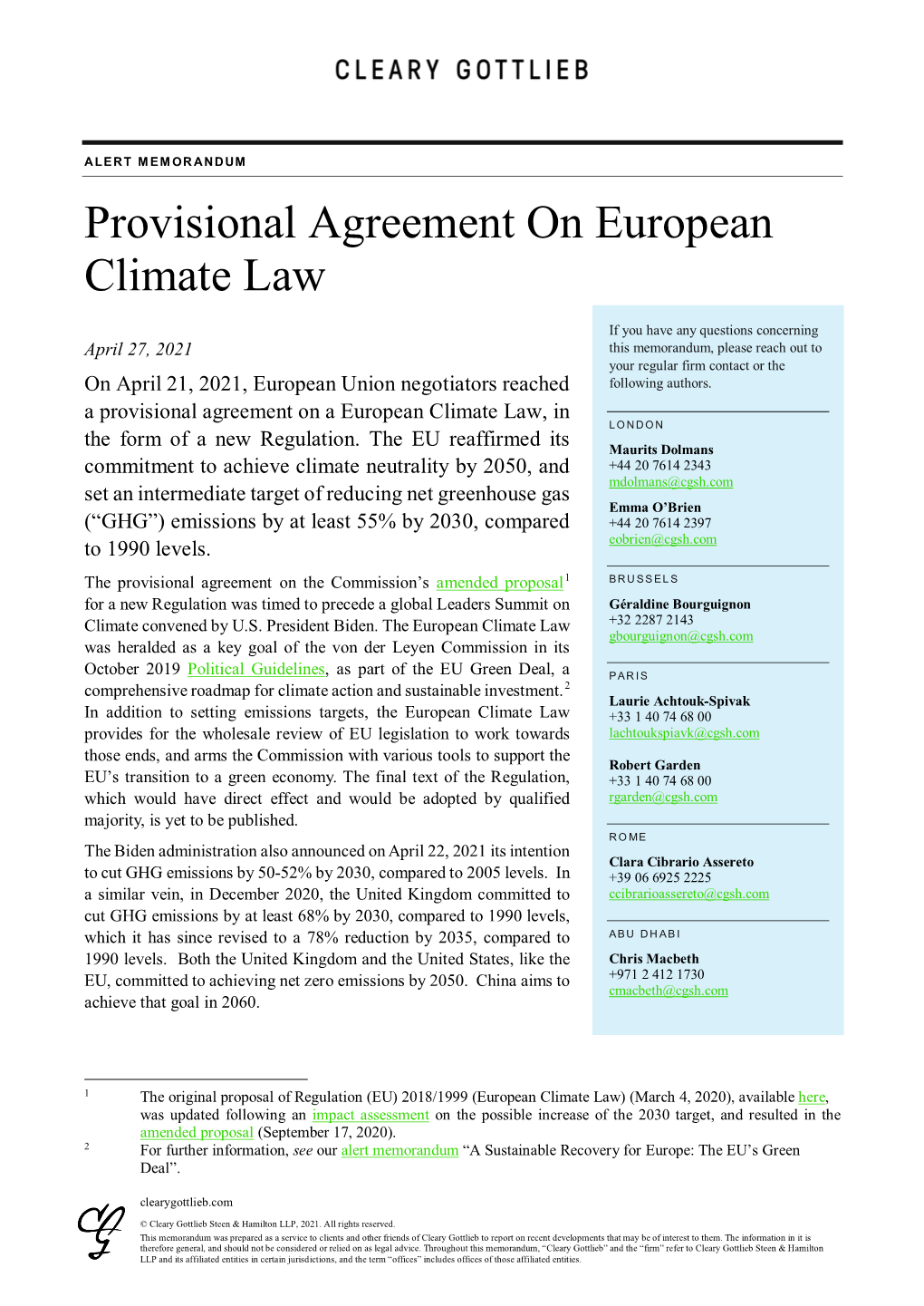 Provisional Agreement on European Climate Law