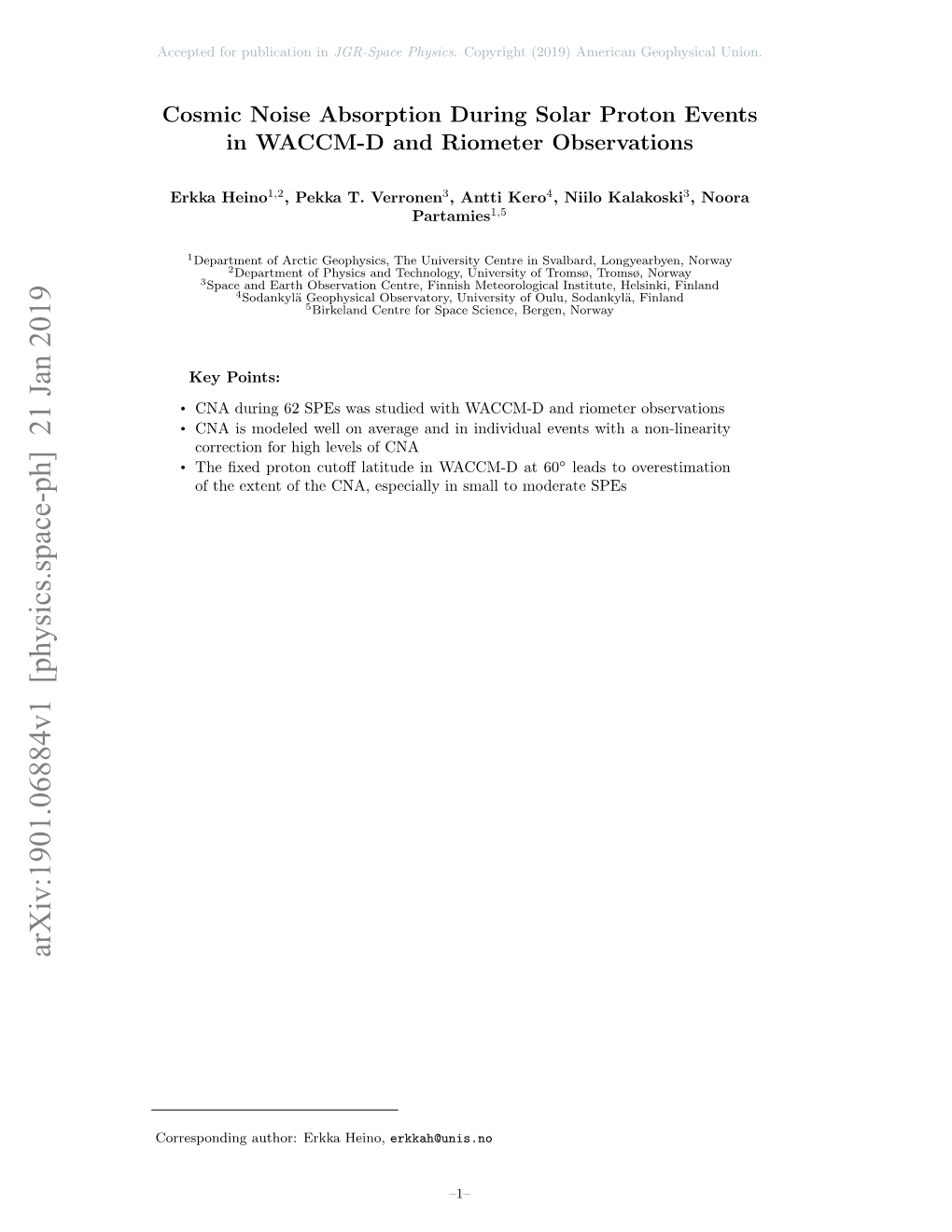 Arxiv:1901.06884V1 [Physics.Space-Ph] 21 Jan 2019