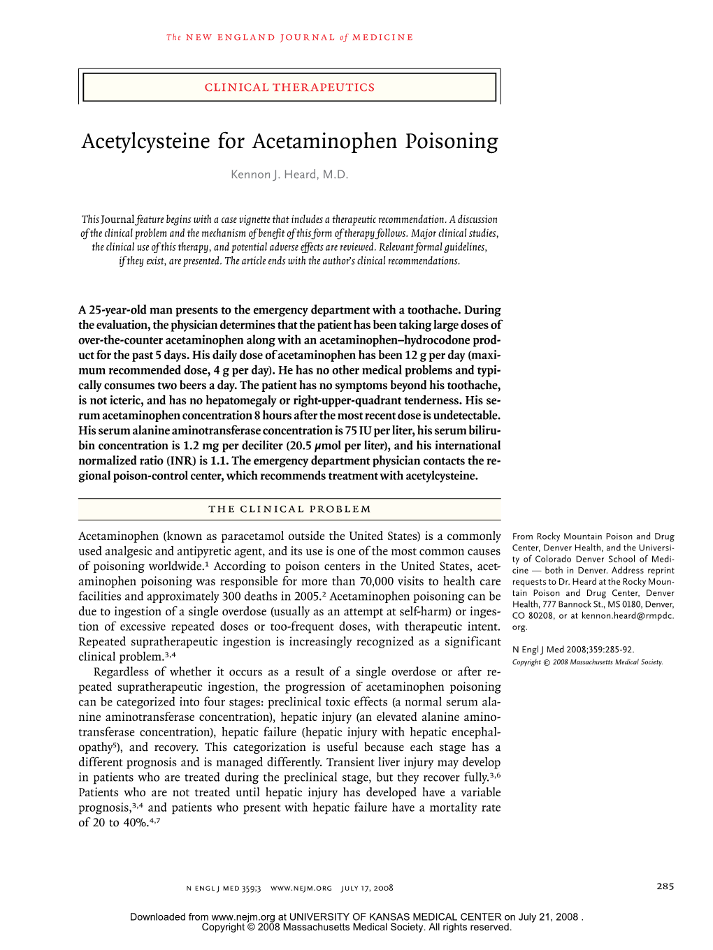 Acetylcysteine for Acetaminophen Poisoning