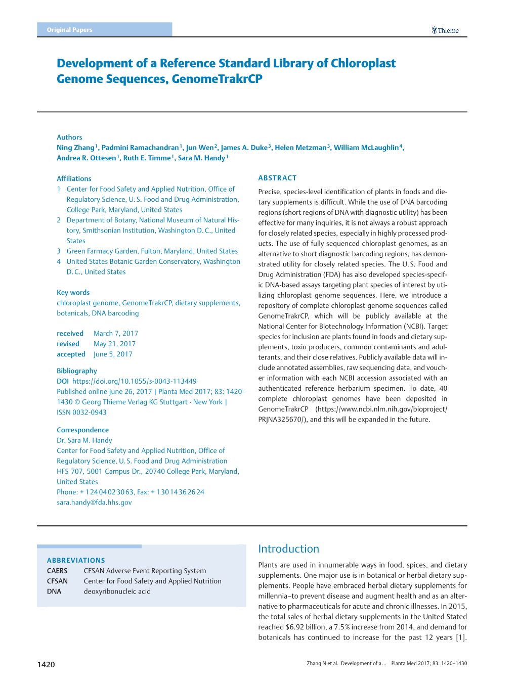 Development of a Reference Standard Library of Chloroplast Genome Sequences, Genometrakrcp