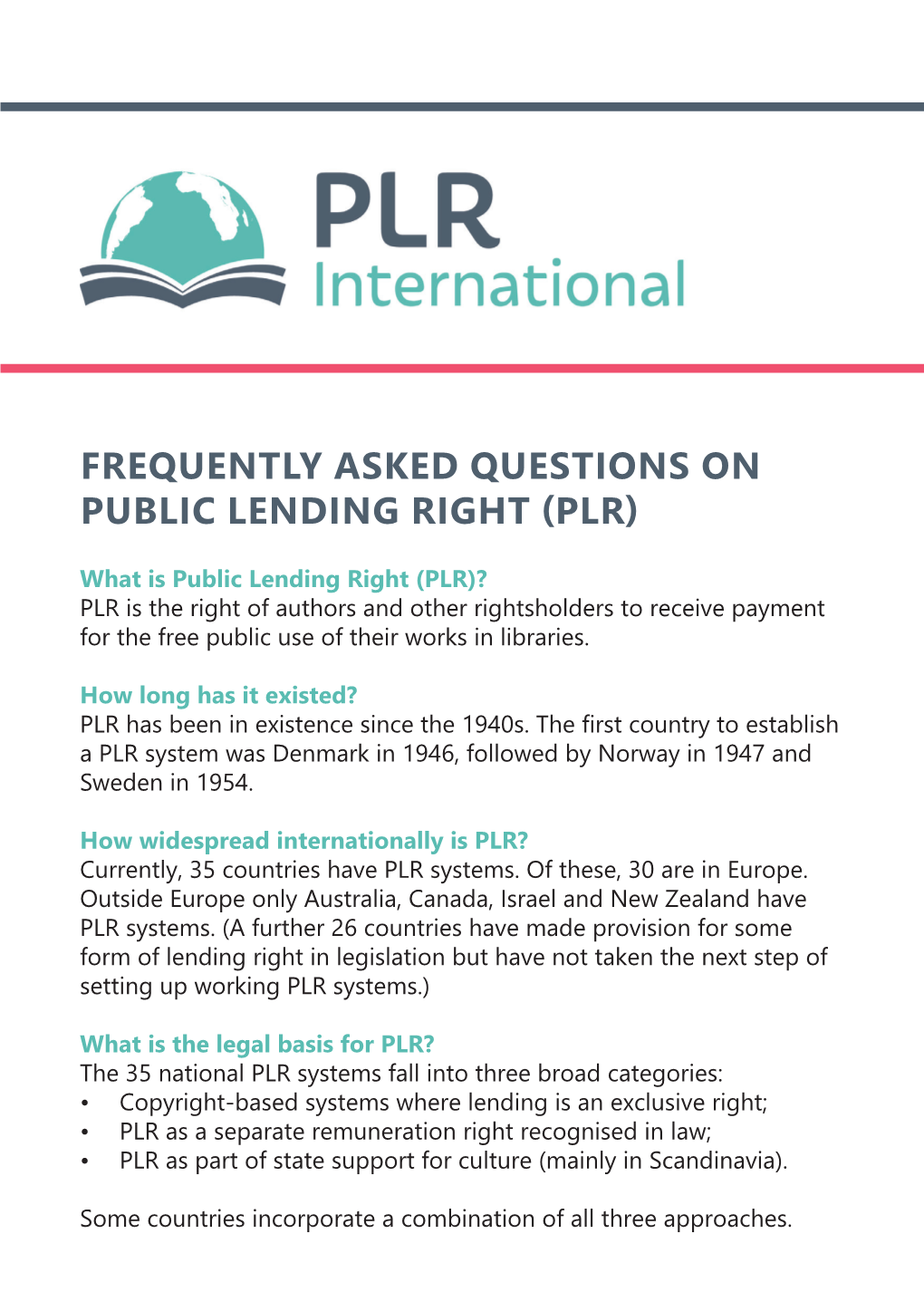 Frequently Asked Questions on Public Lending Right (Plr)