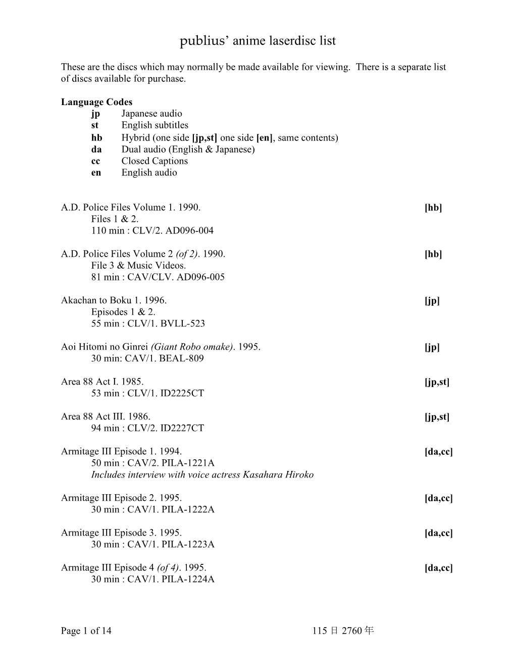 List of Lds for Viewing