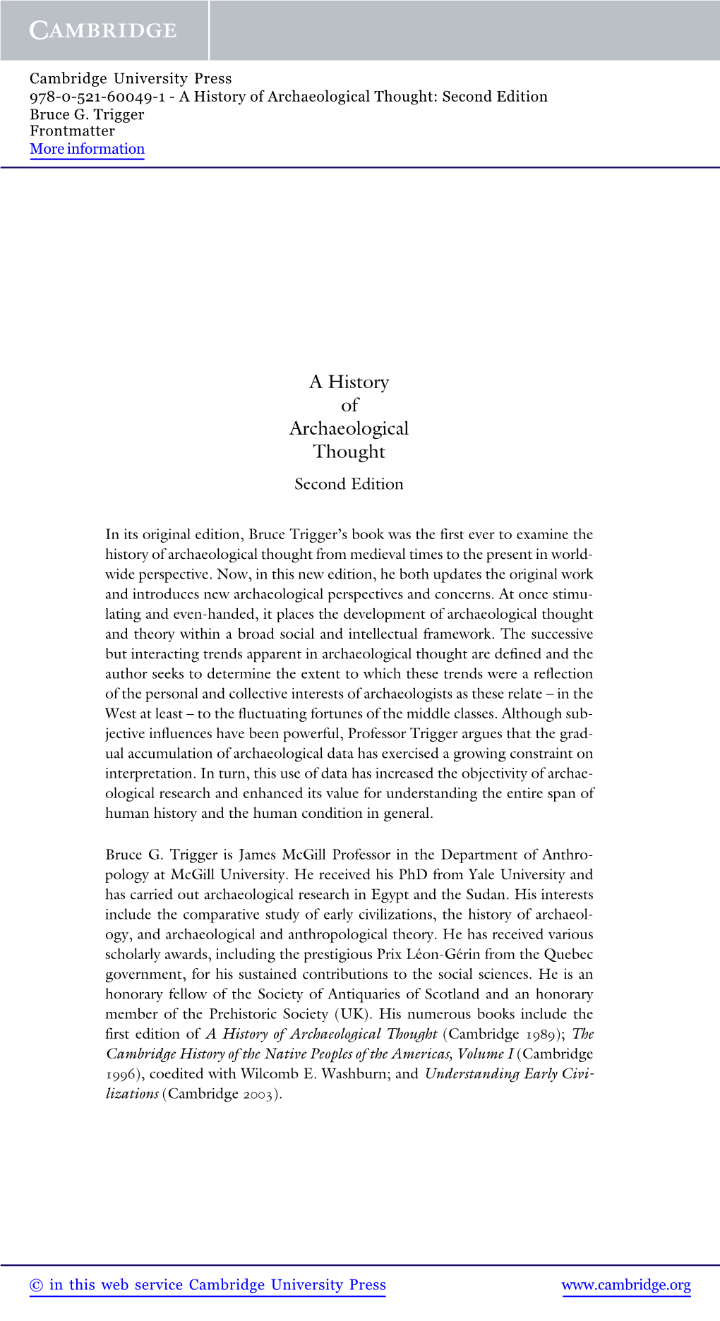 A History of Archaeological Thought: Second Edition Bruce G