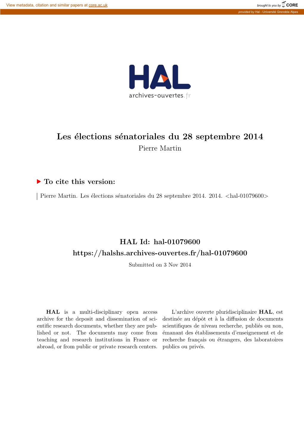 Les Élections Sénatoriales Du 28 Septembre 2014