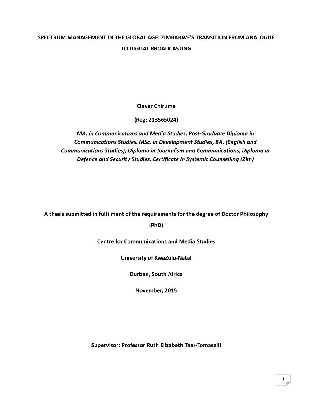 Thesis Submitted in Fulfilment of the Requirements for the Degree of Doctor Philosophy (Phd)