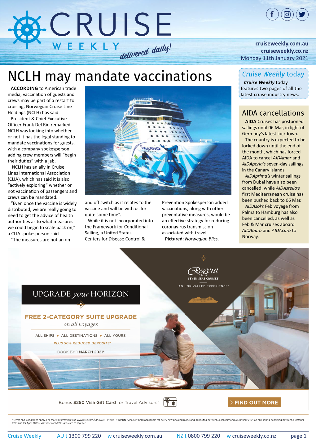 NCLH May Mandate Vaccinations