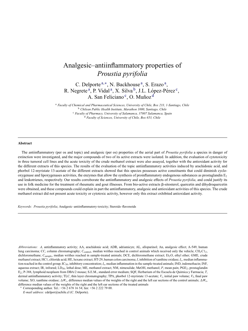 Analgesic–Antiinflammatory Properties of Proustia Pyrifolia