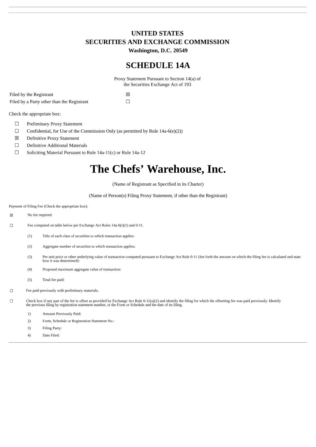 The Chefs' Warehouse, Inc