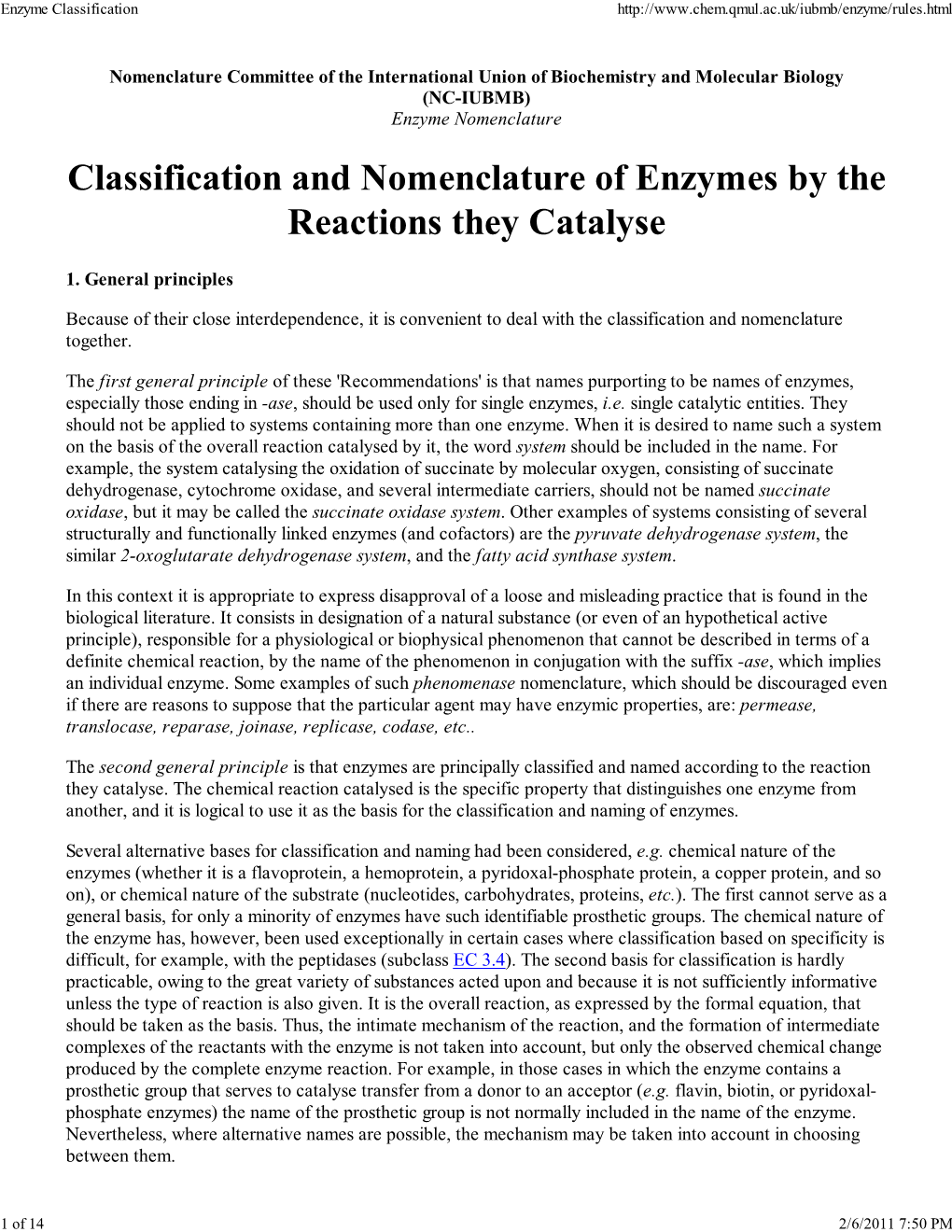 Enzyme Classification