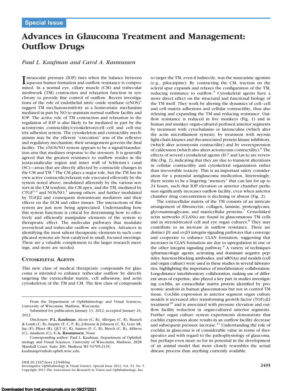 Advances in Glaucoma Treatment and Management: Outﬂow Drugs