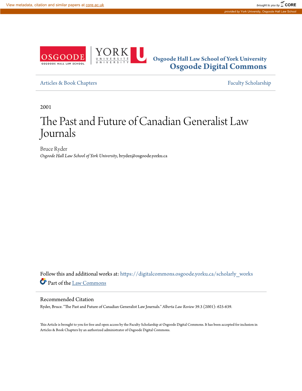 The Past and Future of Canadian Generalist Law Journals 625