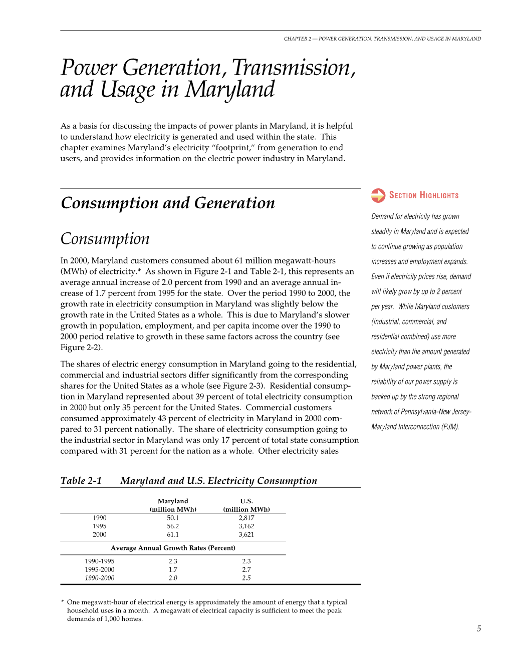 Power Generation, Transmission and Usage in Maryland