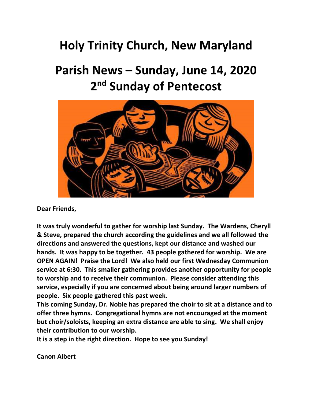 Holy Trinity Church, New Maryland Parish News – Sunday, June 14