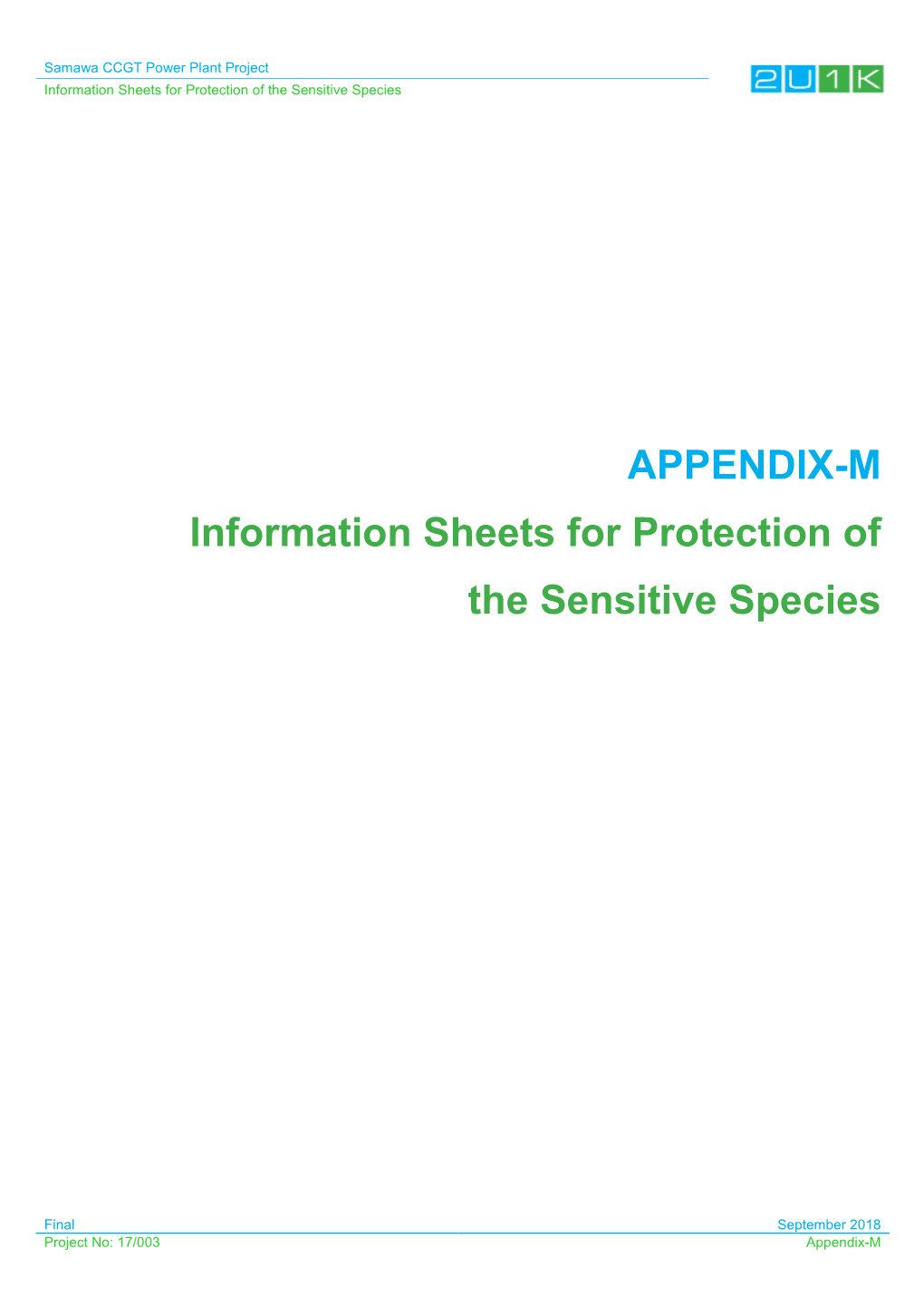 APPENDIX-M Information Sheets for Protection of the Sensitive Species