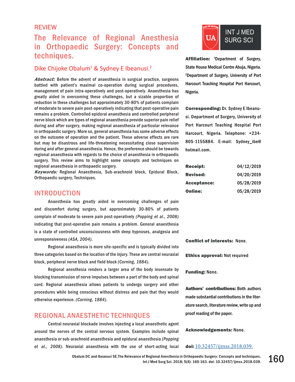 The Relevance of Regional Anesthesia in Orthopaedic Surgery: Concepts and Techniques