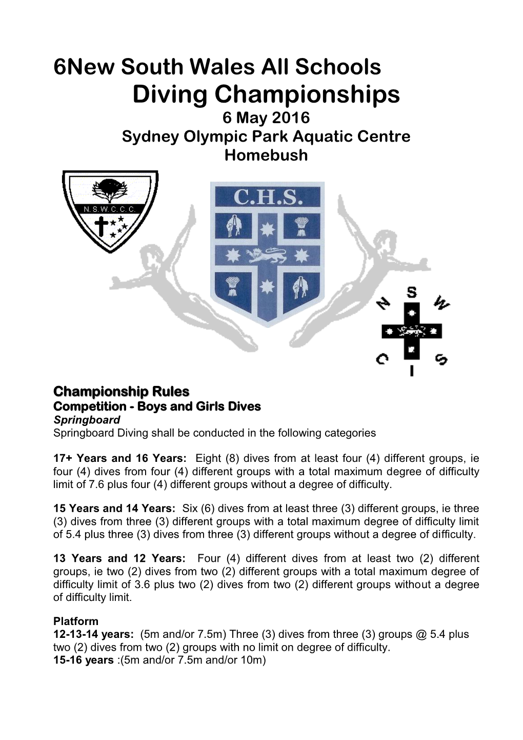 Diving Championships 6 May 2016 Sydney Olympic Park Aquatic Centre Homebush