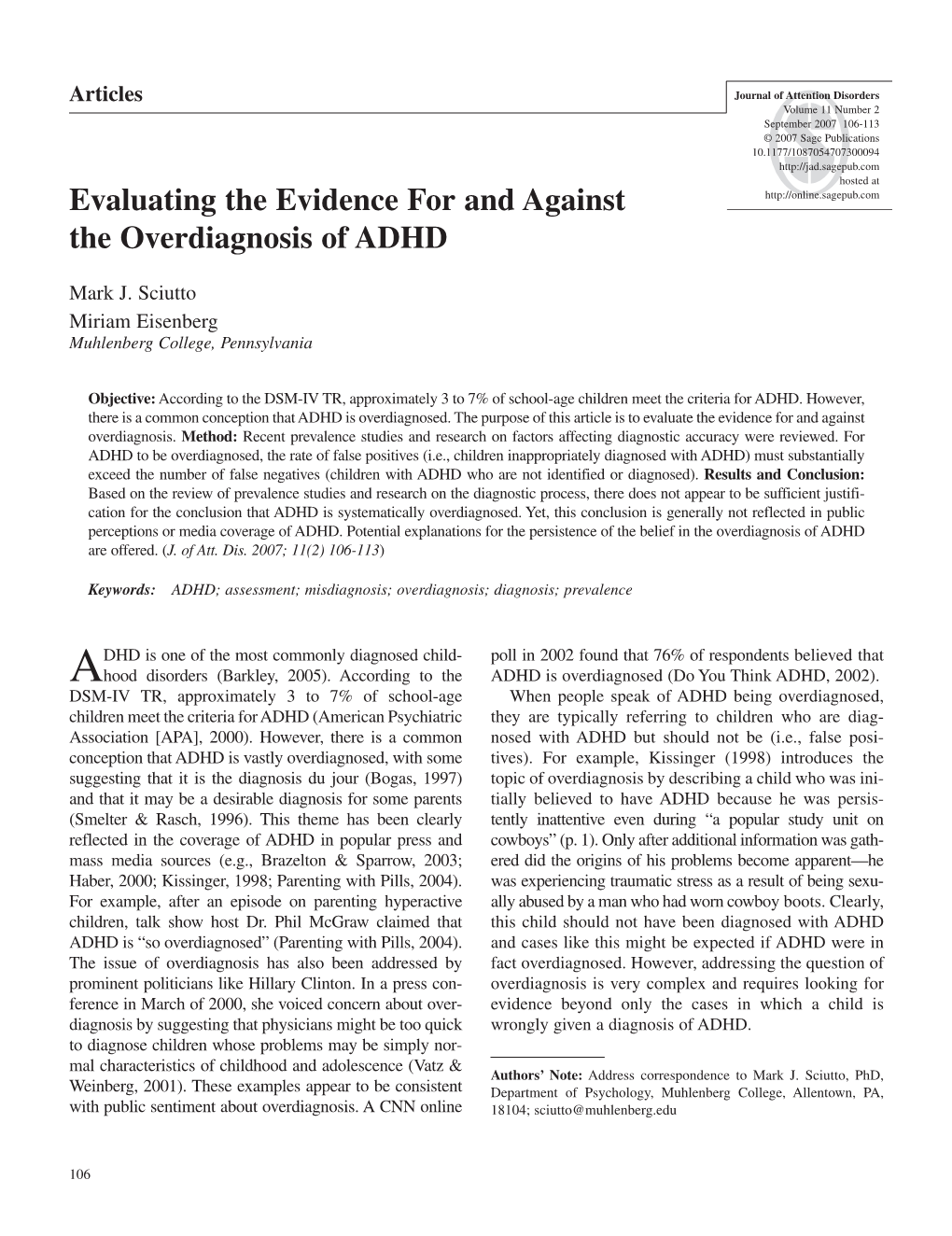 Evaluating the Evidence for and Against the Overdiagnosis of ADHD