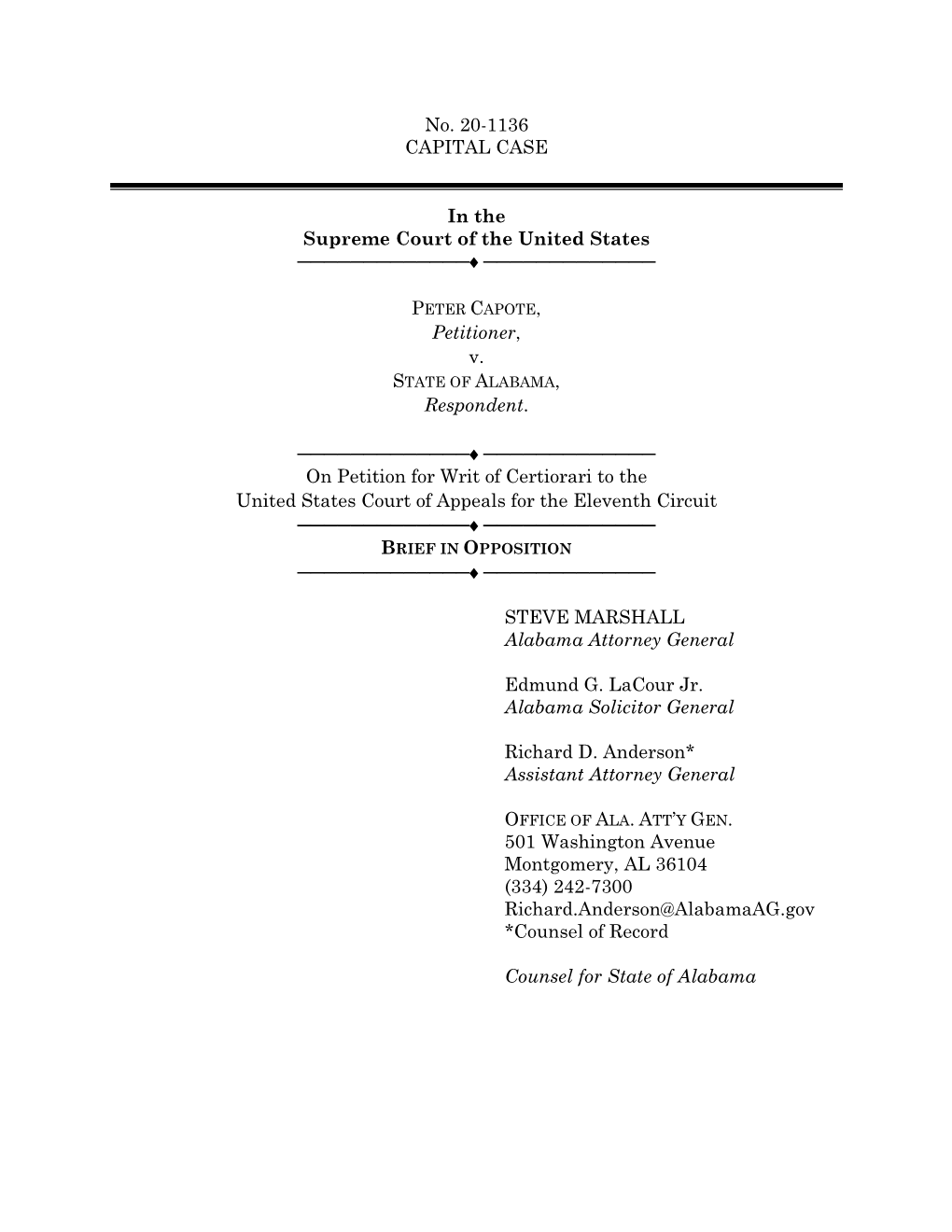 No. 20-1136 CAPITAL CASE in the Supreme Court of the United States