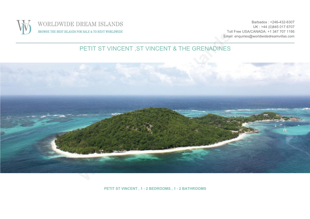 Worldwide Dream Islands PETIT ST VINCENT , 1 - 2 BEDROOMS , 1 - 2 BATHROOMS OVERVIEW