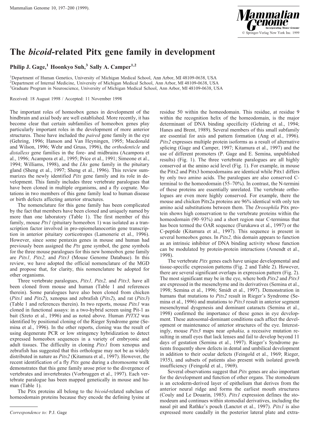 The Bicoid-Related Pitx Gene Family in Development