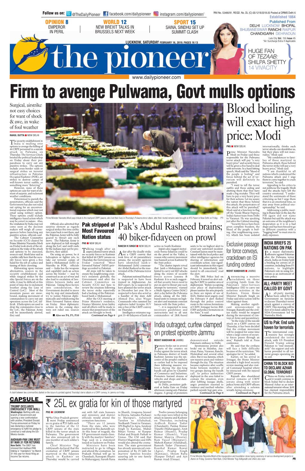 Firm to Avenge Pulwama, Govt Mulls Options Surgical, Airstrike Not Easy Choices Blood Boiling, for Want of Shock & Awe, in Wake of Foul Weather Will Exact High