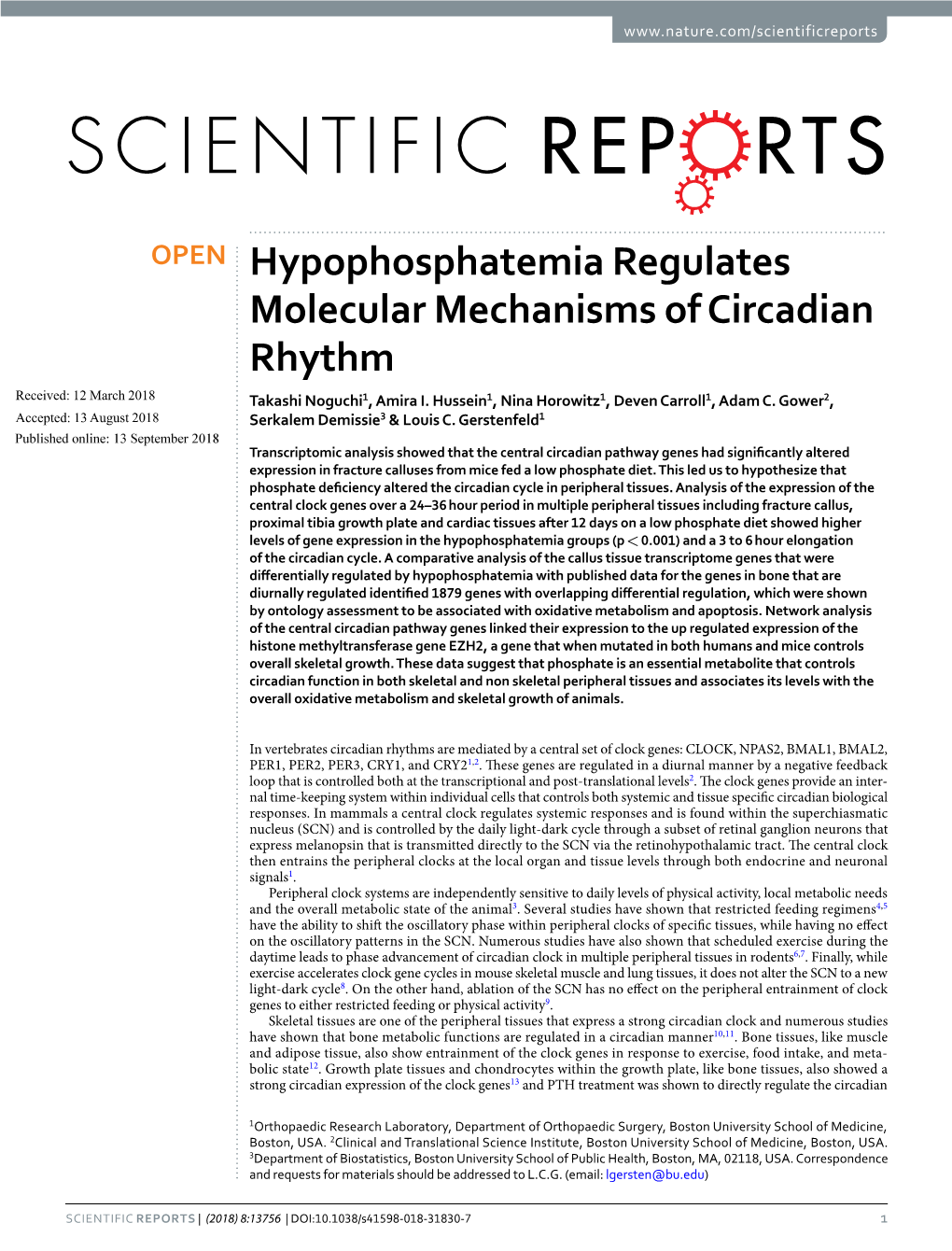 Hypophosphatemia Regulates Molecular Mechanisms of Circadian Rhythm Received: 12 March 2018 Takashi Noguchi1, Amira I
