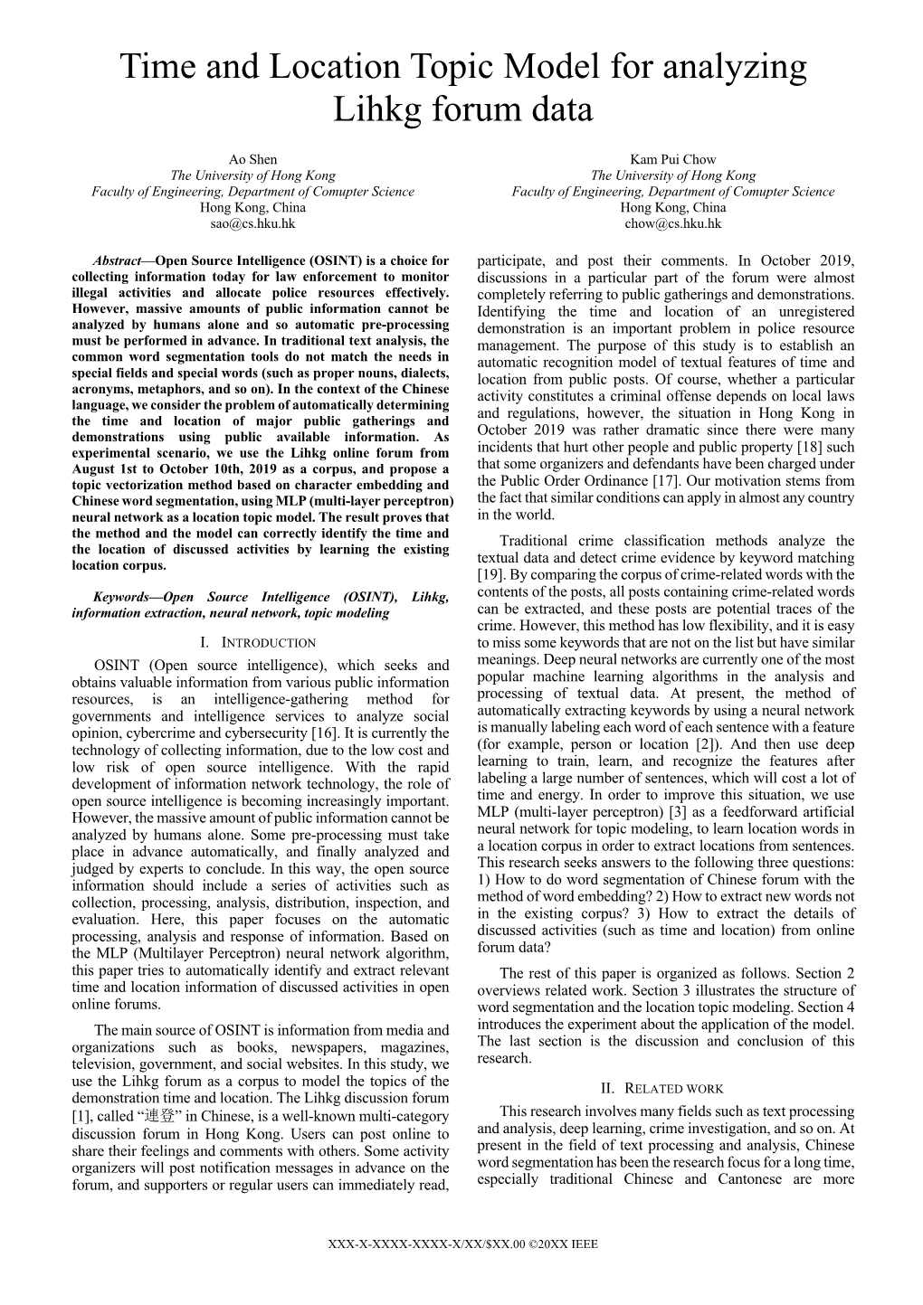 Time and Location Topic Model for Analyzing Lihkg Forum Data