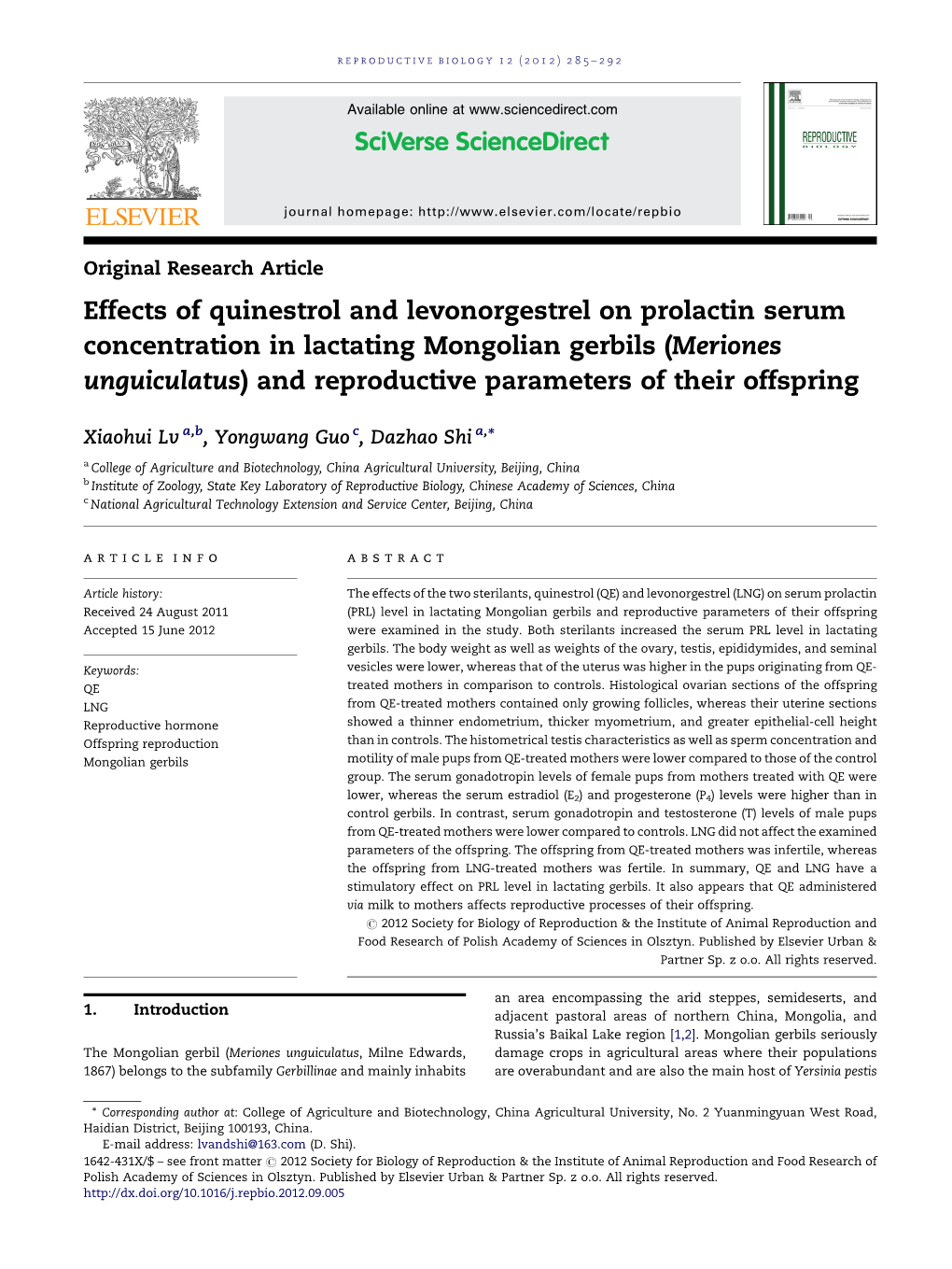 Effects of Quinestrol and Levonorgestrel on Prolactin Serum