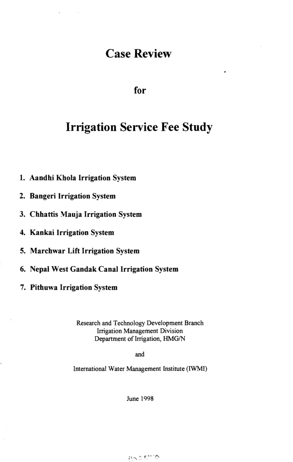 Case Review Irrigation Service Fee Study