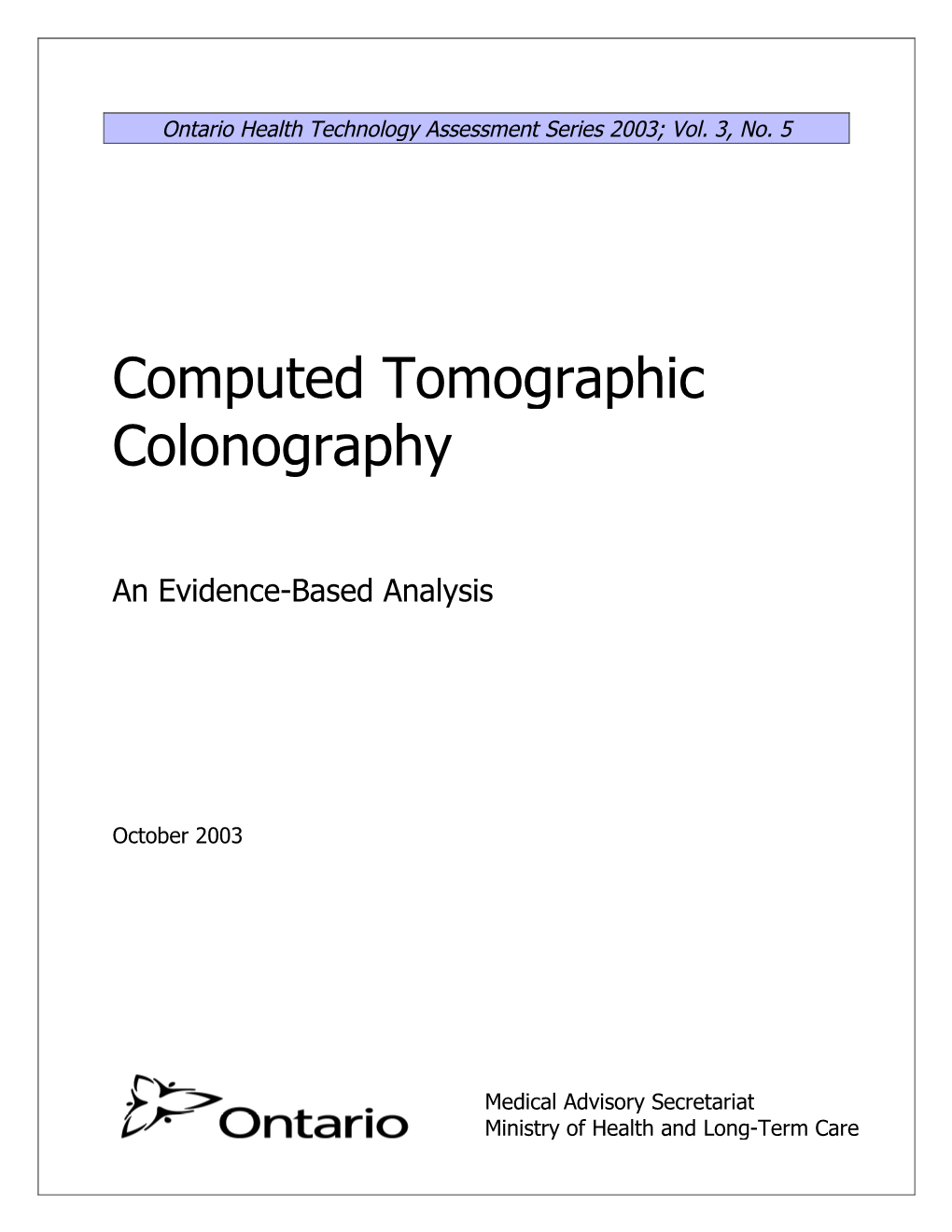 Computed Tomographic Colonography