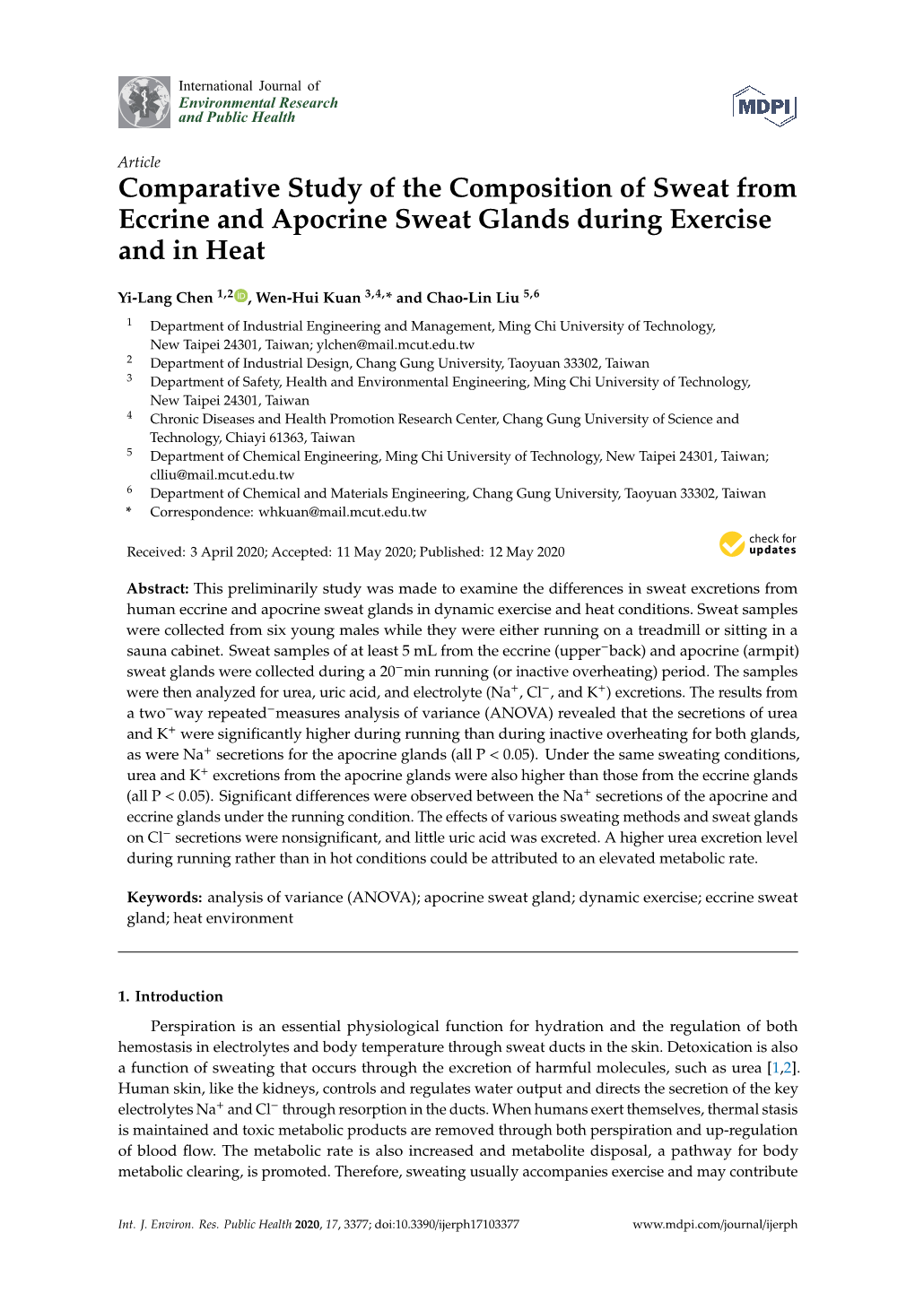 Comparative Study of the Composition of Sweat from Eccrine and Apocrine Sweat Glands During Exercise and in Heat