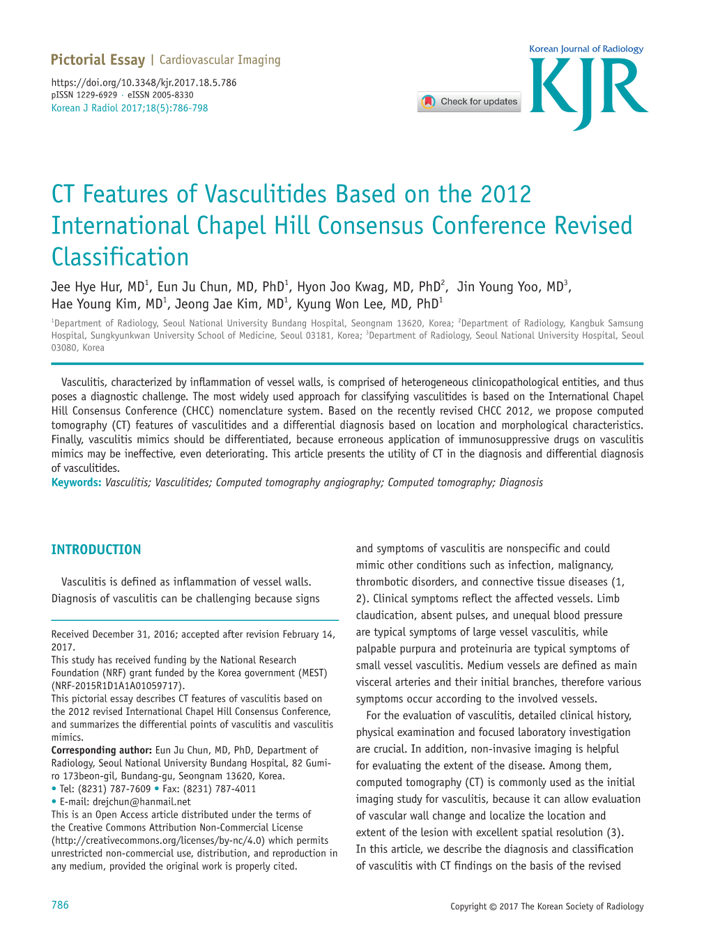 CT Features of Vasculitides Based on the 2012 International Chapel Hill