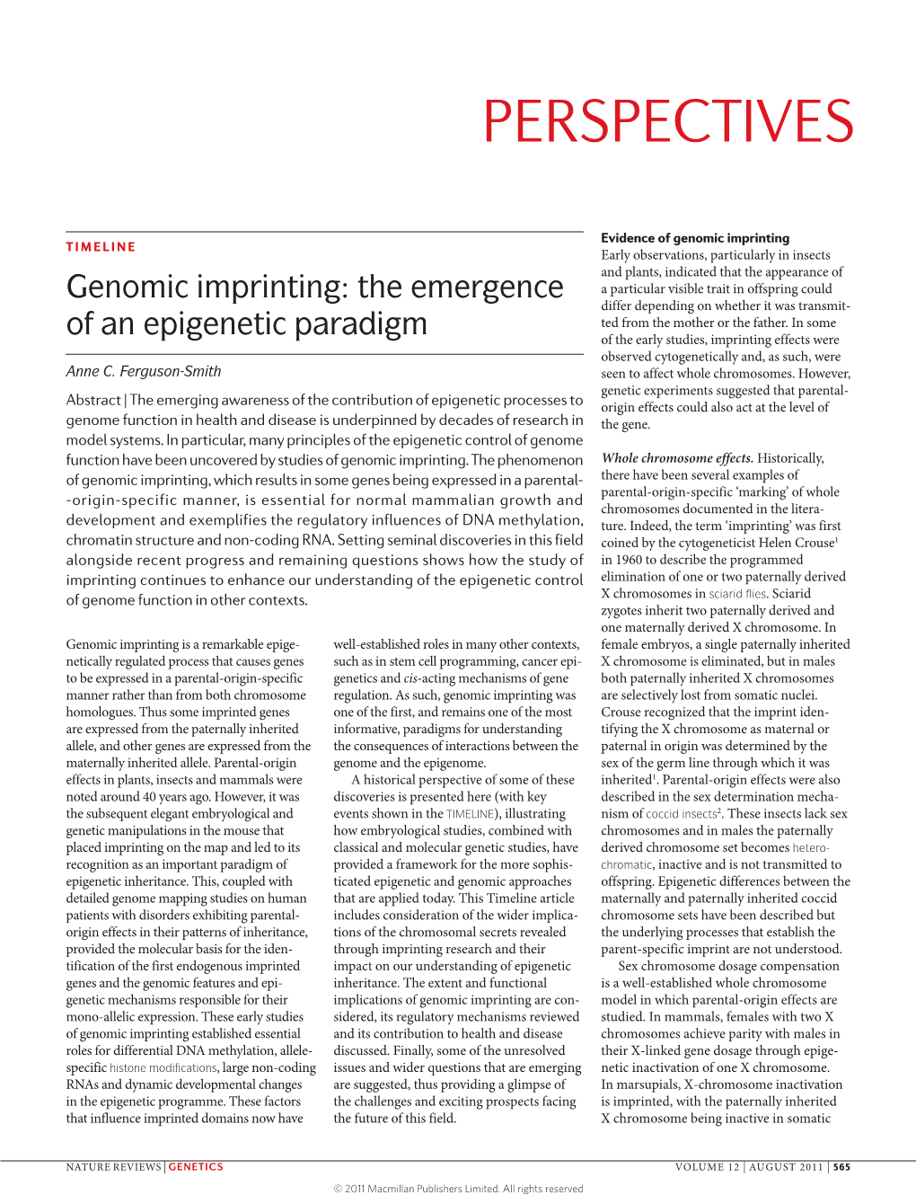 Timeline: Genomic Imprinting: the Emergence of an Epigenetic Paradigm