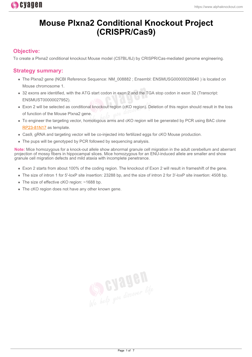 Mouse Plxna2 Conditional Knockout Project (CRISPR/Cas9)