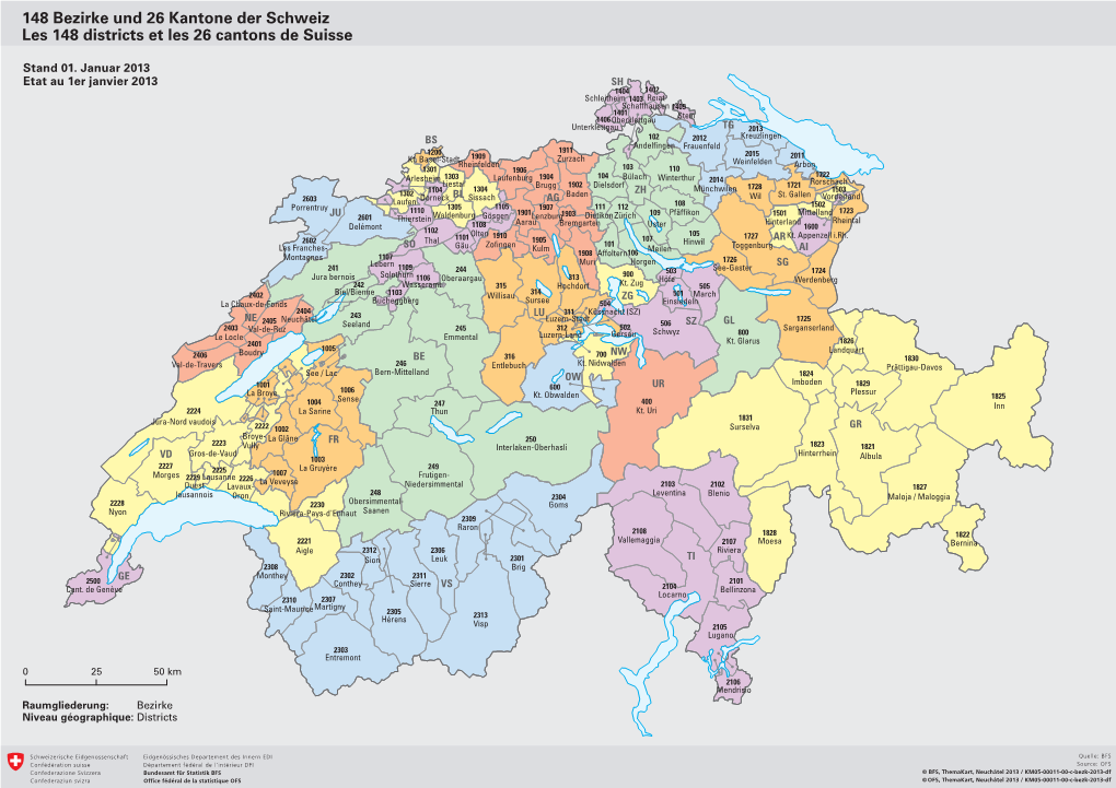 148 Bezirke Und 26 Kantone Der Schweiz Les 148 Districts Et Les 26 Cantons De Suisse