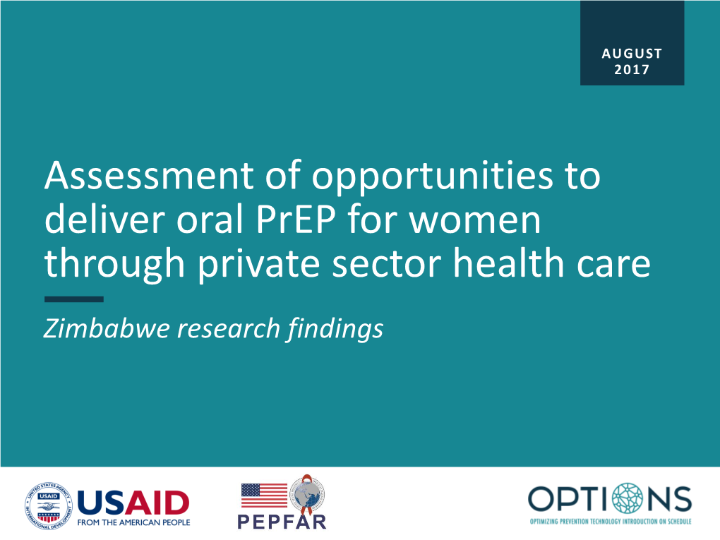 Assessment of Opportunities to Deliver Oral Prep for Women Through Private Sector Health Care Zimbabwe Research Findings