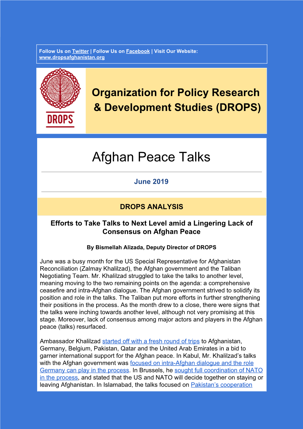 Afghan Peace Talks Newsletter