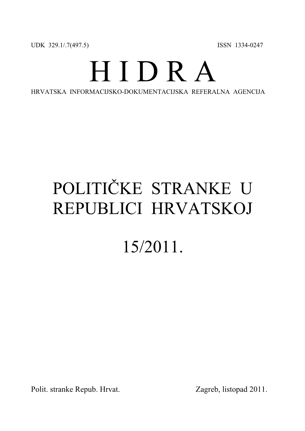 Političke Stranke U Republici Hrvatskoj 15/2011