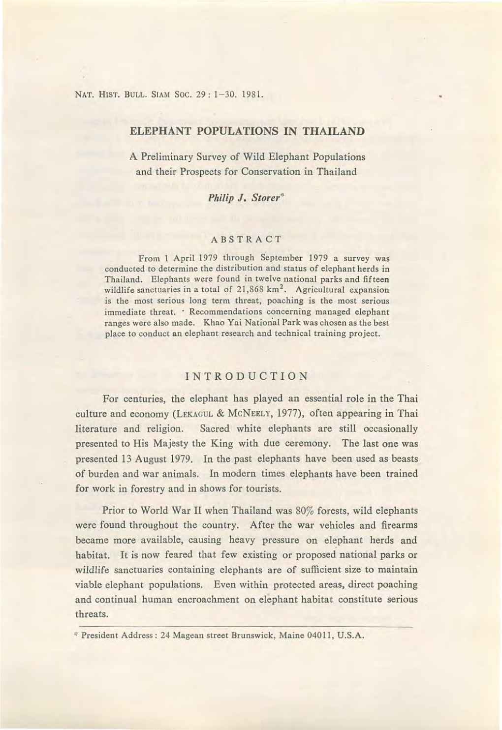 ELEPHANT POPULATIONS in THAILAND Philip J. Storer