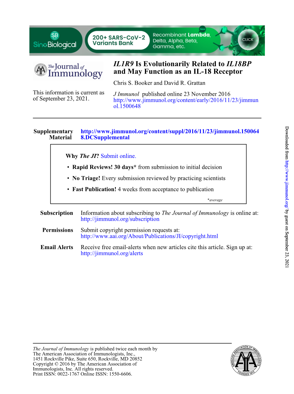 IL1R9 Is Evolutionarily Related to IL18BP and May Function As an IL-18 Receptor Chris S