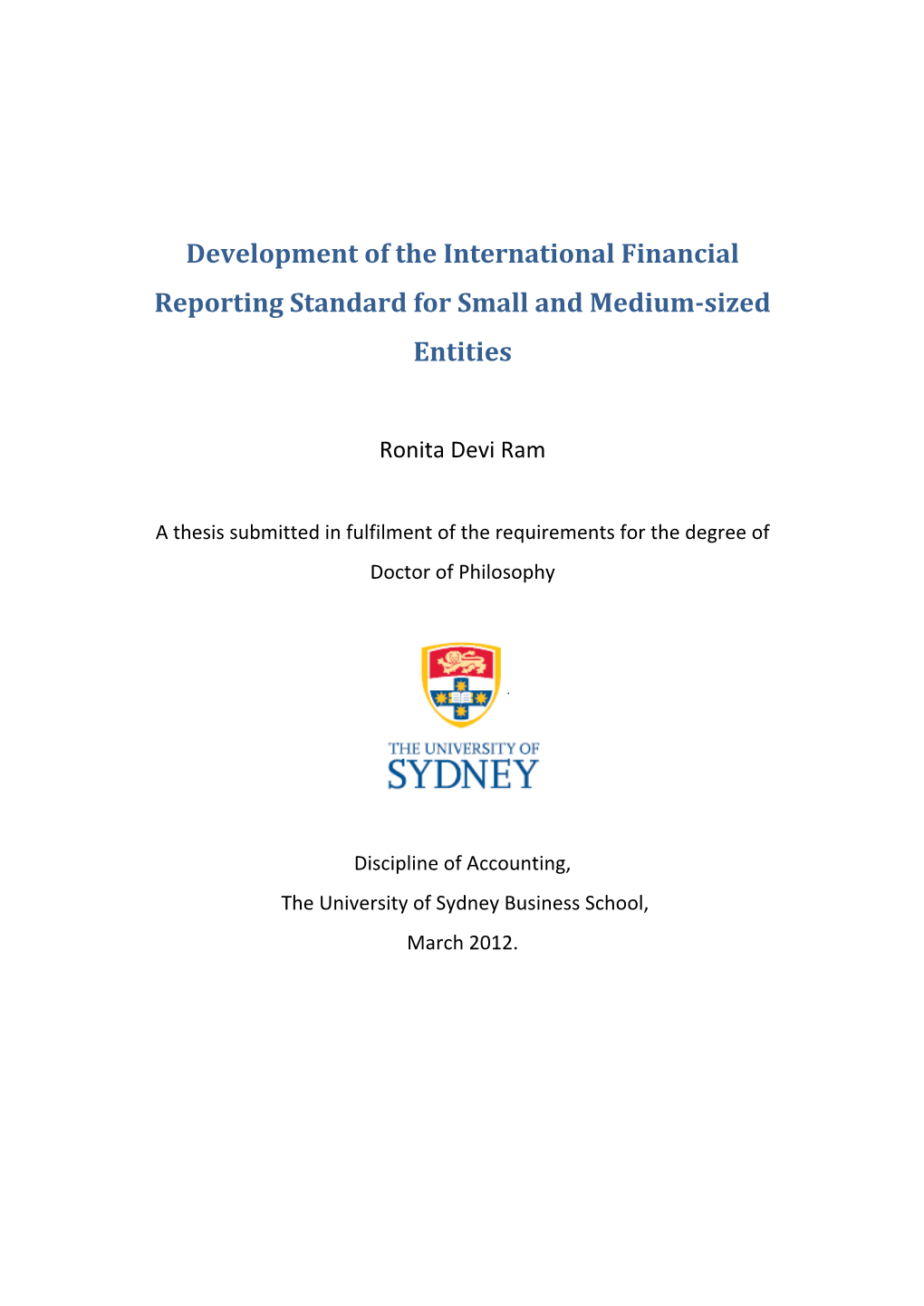 Ronita Ram Phd Thesis 2012 IFRS for Smes