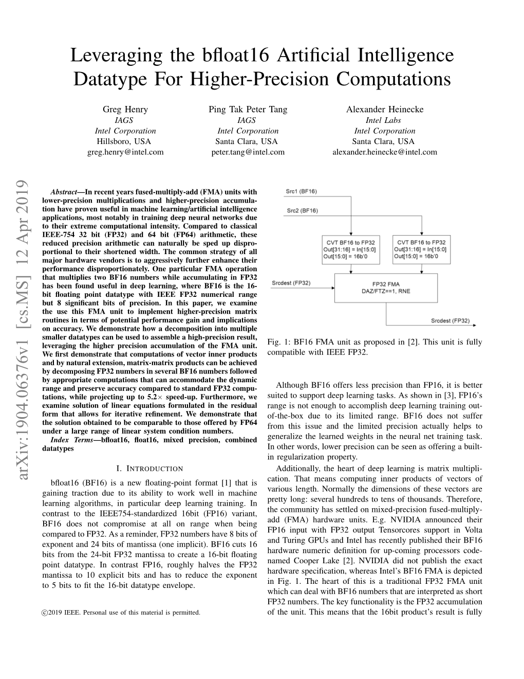 Leveraging the Bfloat16 Artificial Intelligence Datatype for Higher