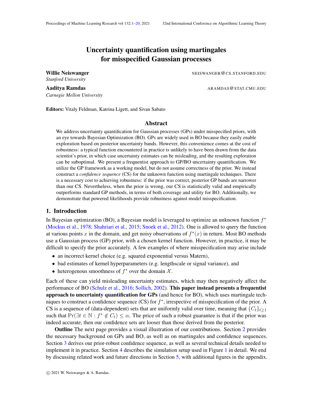 Uncertainty Quantification Using Martingales for Misspecified Gaussianprocesses