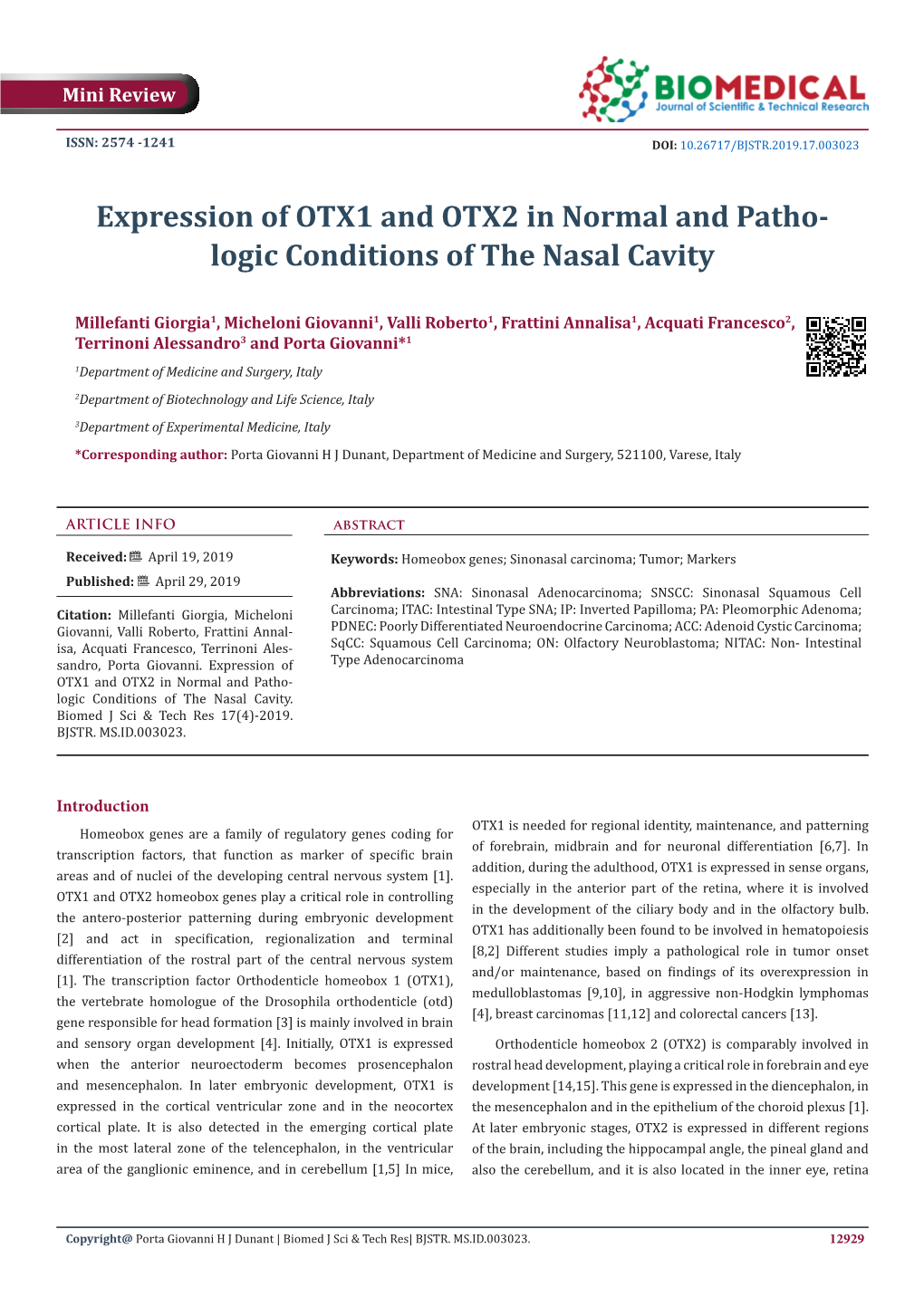 Expression of OTX1 and OTX2 in Normal and Pathologic Conditions