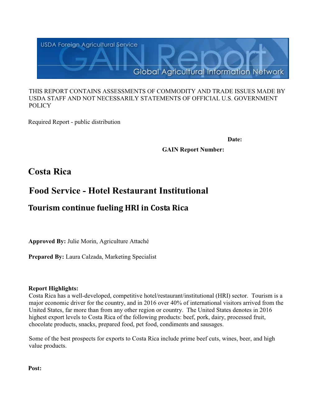 Costa Rica Food Service