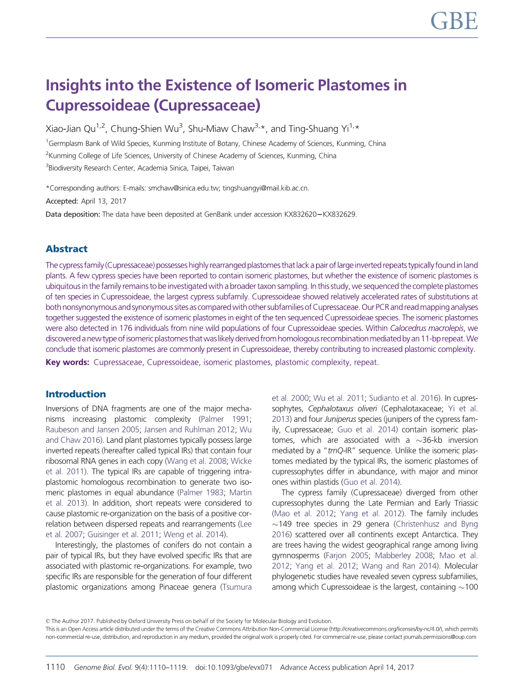 Insights Into the Existence of Isomeric Plastomes in Cupressoideae (Cupressaceae)