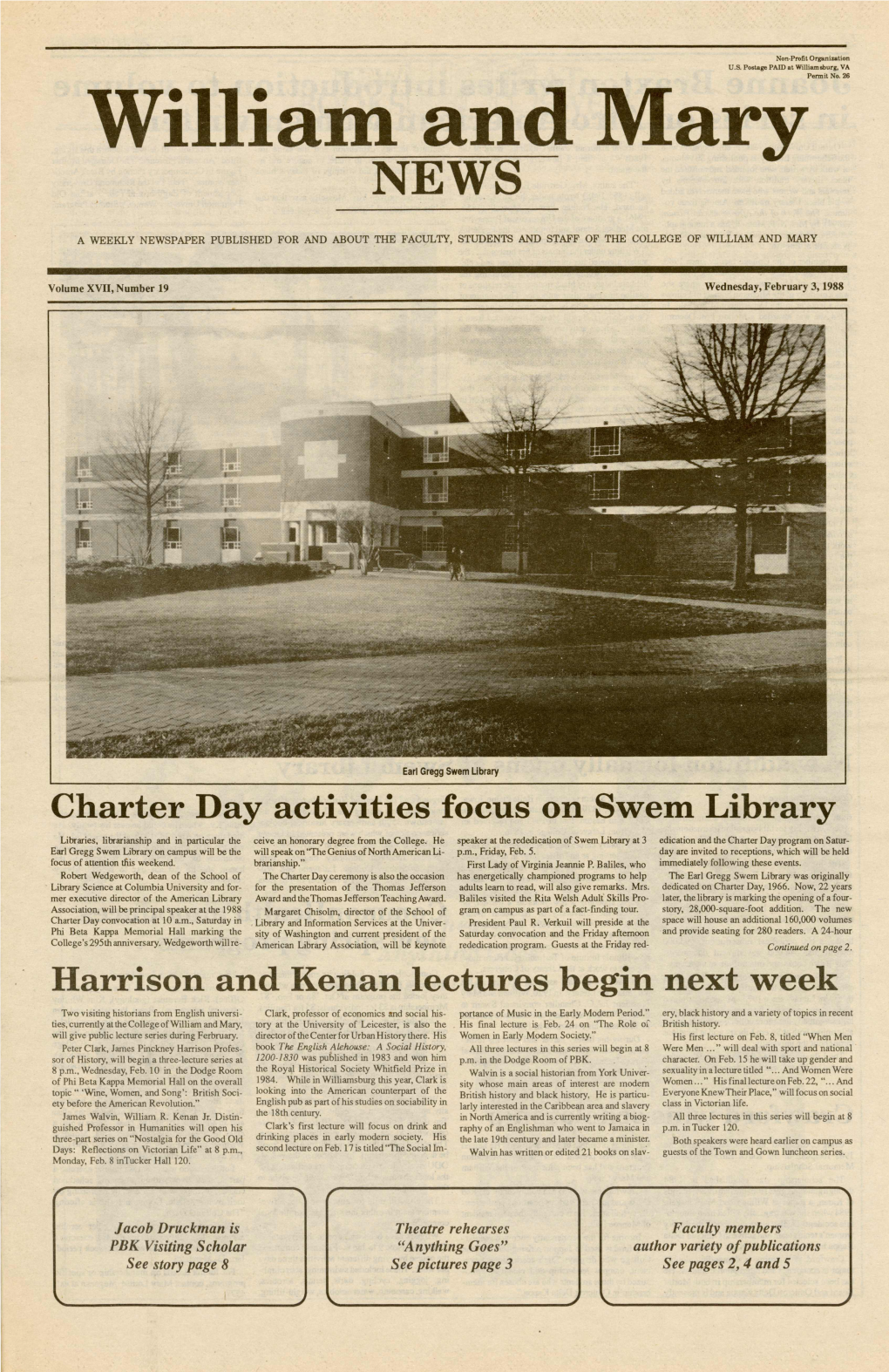Charter Day Activities Focus on Swem Library Harrison and Kenan