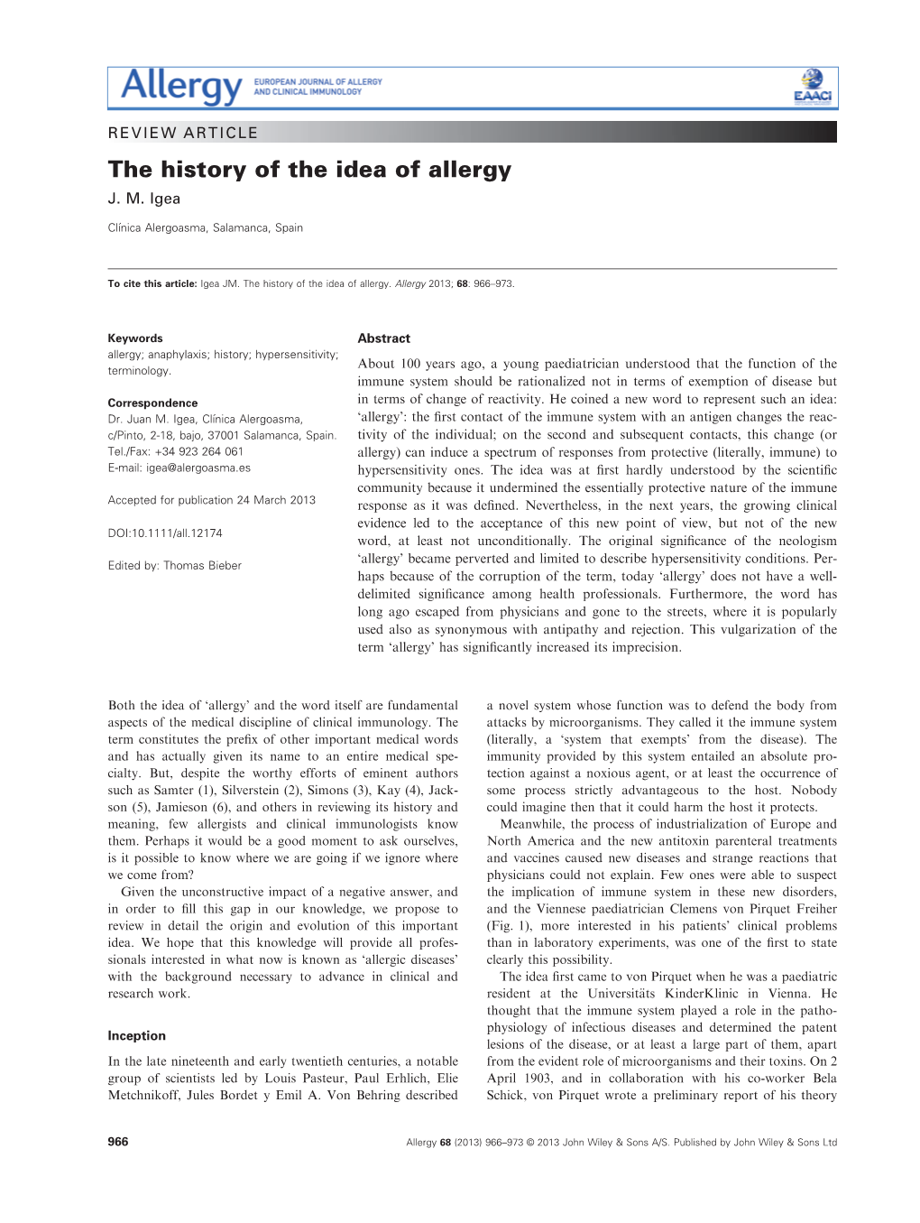 The History of the Idea of Allergy J